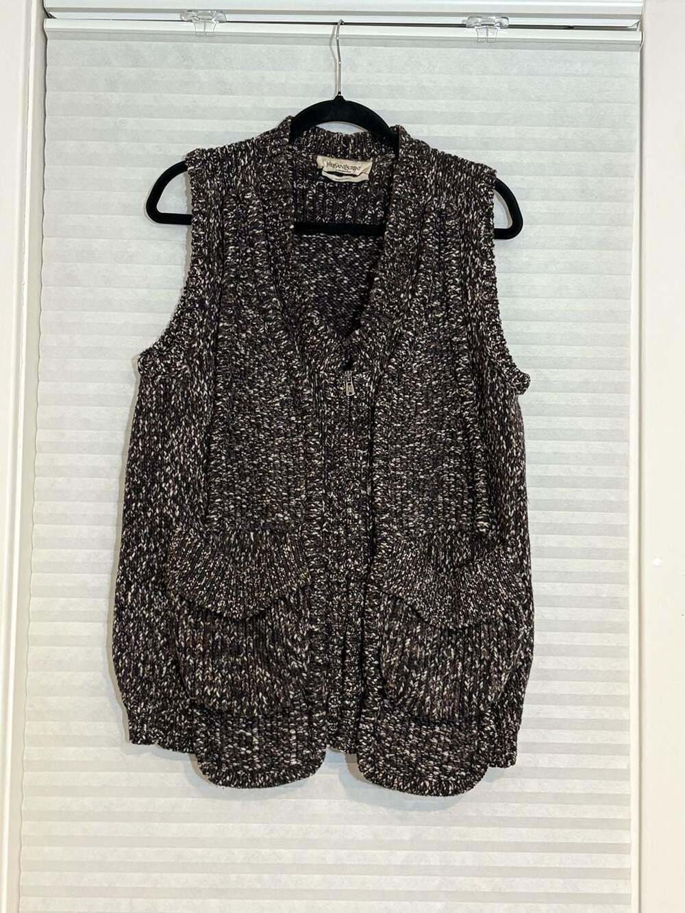 Yves Saint Laurent Rive Gauche Knit Vest Size M Brown Wool Zip Pockets